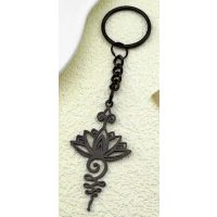 Kovový prívesok na kľúče - Lotosový kvet, čierny