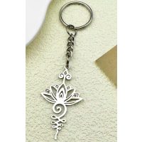 Kovový prívesok na kľúče - Lotosový kvet, strieborný