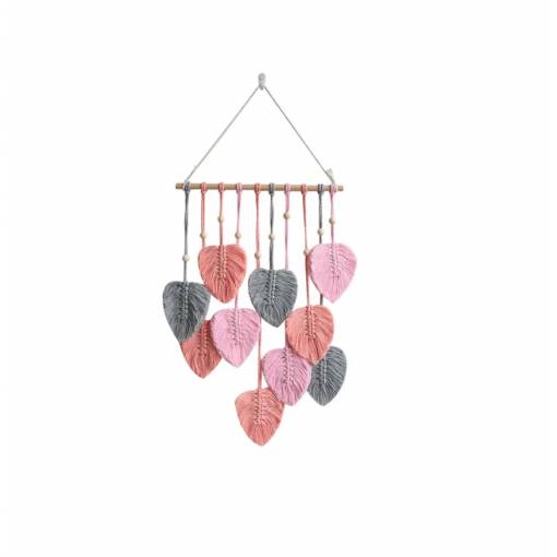 Foto - Lapač snov - Veľká, závesná macrame dekorácia Boho Listy - Ružovo sivá